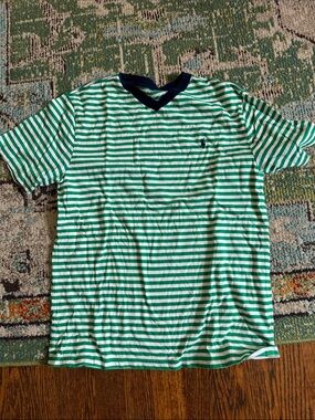 Ralph Lauren Green & White Striped V-Neck Tee